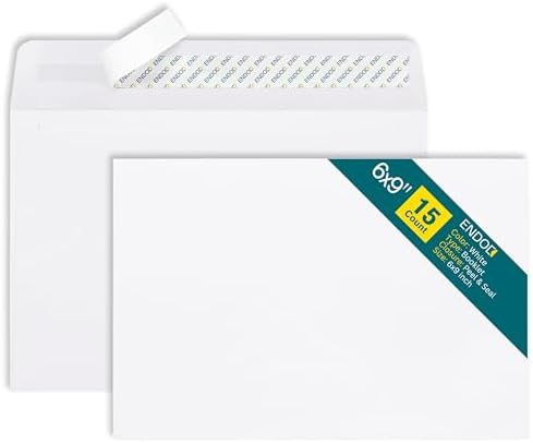 6x9 Open-Side Envelopes - 15 Pack - White, Self-Seal, Peel & Seal Closure - 28 lb Paper - Plain - Business & Personal Use by EnDoc