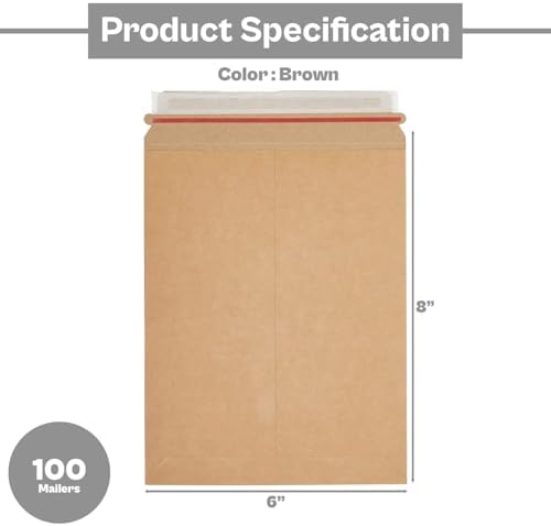 PSBM 100 PCS 6 x 8 Inch Kraft Rigid Photo Mailers, Cardboard Shipping Envelopes, Mailers for Shipping Photos, CDs, Documents, Catalogue, Or any Flat Object - Image 3