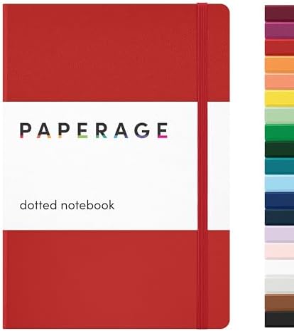 PAPERAGE Dotted Journal Notebook, (Red), 160 Pages, Medium 5.6 in x 8 in - 100 GSM Thick Paper – Hardcover Journaling Notebook for Work, School & Bullet Journaling by PAPERAGE
