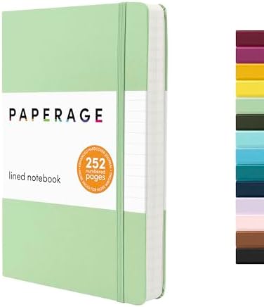 PAPERAGE Lined Journal Notebook, Hardcover Journal for Women & Men, 252 Pages, (5.6 in x 8 in), College Ruled Journaling Notebook for Work, School Supplies & Note Taking, (Sage Green) by PAPERAGE