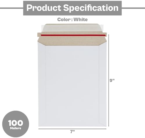 PSBM 100 PCS 7 x 9 Inch White Rigid Photo Mailers, Cardboard Shipping Envelopes, Mailers for Shipping Photos, CDs, Documents, Catalogue, Or any Flat Object - Image 2