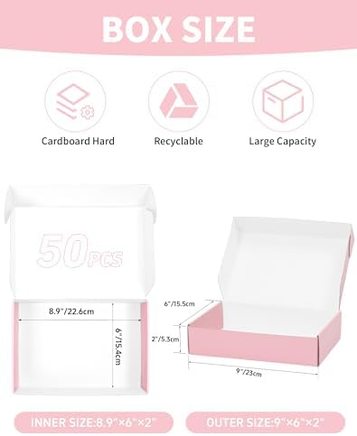 Shipping Boxes 9x6x2 Inch, Set of 45, Cute Pink Corrugated Cardboard Boxes, Mailer Packaging Boxes for Small Business Gift Literature Shipping - Image 2