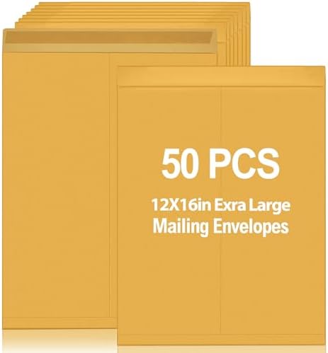 Motipuns 50 Pcs 12'' x 16'' Large Mailing Envelopes 32lb with Gummed Flaps by Motipuns