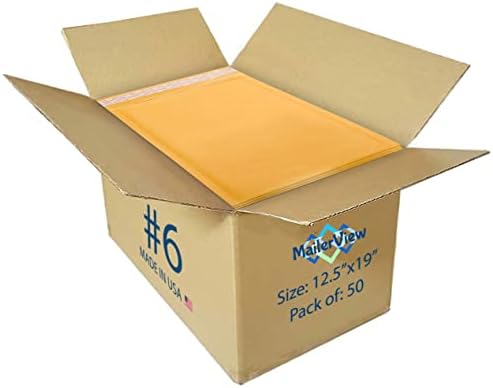 Kraft Bubble Mailers 12.5x19.5, Self Seal Padded Envelopes #6, 50 Pack by MAILERVIEW