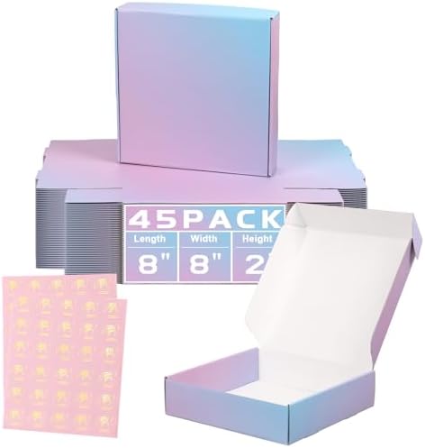 45 Pack 8x8x2 Purple Small Shipping Boxes for Small Business by DERZIFUN