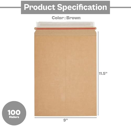 PSBM 100 PCS 9 x 11.5 Inch Kraft Rigid Photo Mailers, Cardboard Shipping Envelopes, Mailers for Shipping Photos, CDs, Documents, Catalogue, Or any Flat Object - Image 3