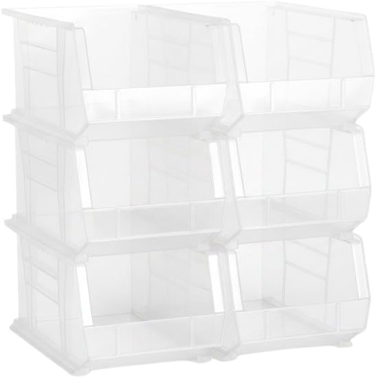15" x 8" x 7" (6 Pack) Plastic Stackable Storage Bin, Clear by HudsonExchange
