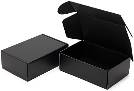 Timirog 6x4x2 Inches Small Black Shipping Boxes 25 Pack - Corrugated Cardboard Mailing Box for Small Business, Tab Locking Literature Mailer for Packing Jewelry Ornament Gift Craft Packaging Supplier by Timirog