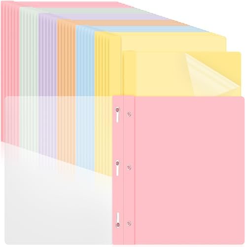Feifeiya 48 Pack Plastic Report Covers with 3 Prongs Presentation Folders Bulk, 100 Sheet Capacity, Clear Front Report Covers for Presentation Document Paper School Office Supplies (Fresh Colors) by Feifeiya