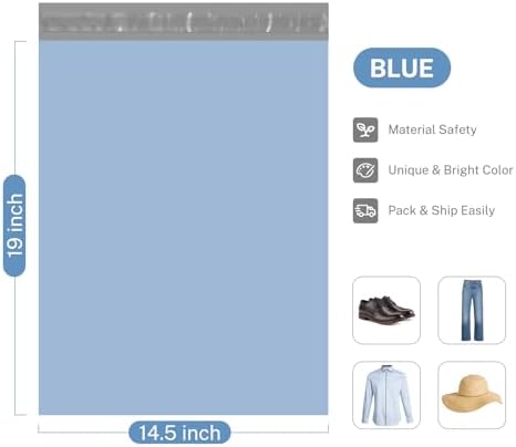Metronic Poly Mailers Bags Large Shipping Bags 14.5x19 100 Pcs Light Blue - Image 2