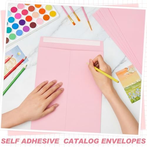100 Pcs 9'' x 12'' Catalog Envelopes Self Adhesive Manila, Pink - Image 6