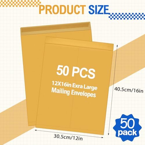 Motipuns 50 Pcs 12'' x 16'' Large Mailing Envelopes 32lb with Gummed Flaps - Image 2