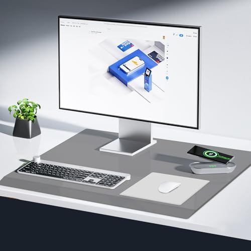 VASUHOME 32" x 20" Grey Tempered Glass Desk Mat with Beveled Edge - Ergonomic Desk Protector, Dry Erase Surface, Ideal Table Top Protector for Home & Office by VASUHOME