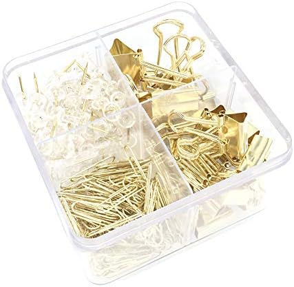 Gold Paper Binder Clips Push Pins Sets Desk Accessories for Office School Home Supplies by YOPINK