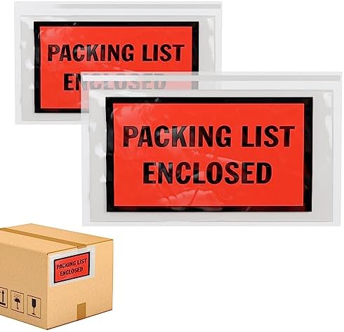 ABC Packing List Enclosed Pouches 5 x 9.5 Inch. 1000 Pack Clear, Red & Black 2 Mil Polyethylene Slip Envelope Pouches. Self Seal Packing List Envelopes. Packing List Invoice Enclosed Envelopes by ABCPackSupply%C2%AE
