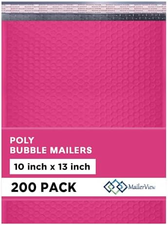 Hot Pink Bubble Mailers 10x13, Self Seal Poly Padded Envelopes, 200 Pack by MAILERVIEW
