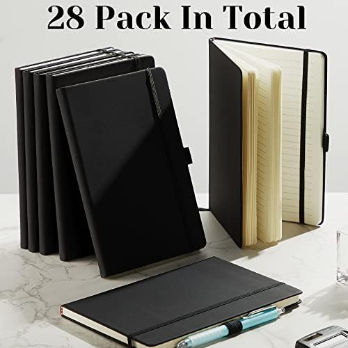 Laumoi 28 Pack PU Leather Lined Notebook Journal Bulk A5 Hardcover Notebook College Ruled 5.5 x 8.2 Inch Journal with Pen Holder for School Business Work Writing(Black,Simple) - Image 6