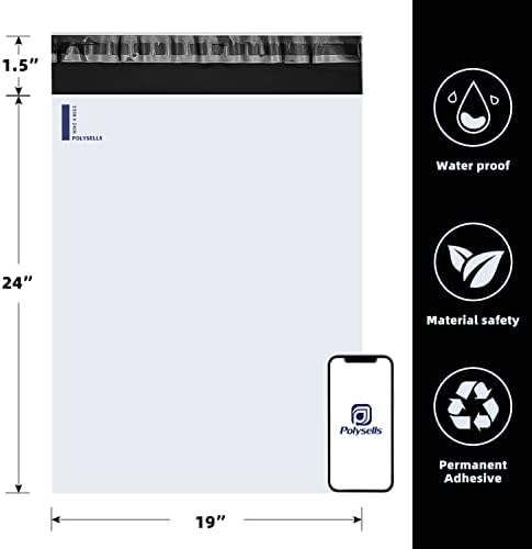 POLYSELLS 100 Pack 19x24 Inch White Poly Mailers Shipping Envelopes, Strong Adhesive Sealing, Waterproof, and Tear-resistant Postal Mailing Bags for Clothing, Books, and Accessories - Image 2