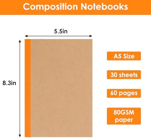 LABUK 10pcs A5 Composition Notebook Journals Bulk, Kraft Lined Notebooks, 10 Colors 60 Pages for Journaling, Writing, School, Office, Kids Gift - Image 2