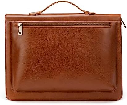 YIWEN Leather Portfolio with Handle, Zippered Front Pocket and Clip by YIWEN