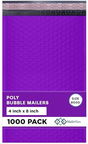 Purple Bubble Mailers 4x8, Self Seal Poly Padded Envelopes #000, 1000 Pack by MAILERVIEW