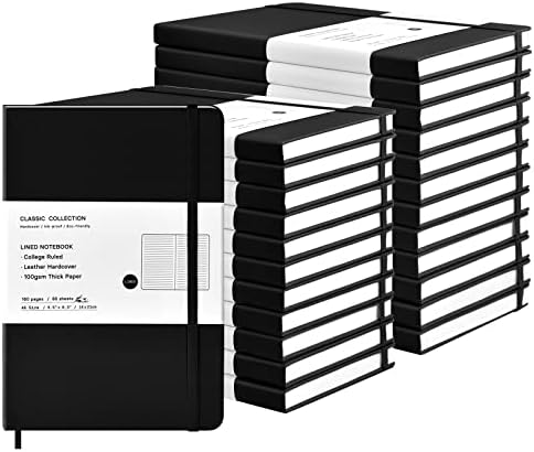 Coopay 24 Pack A5 Journal Notebooks Bulk, 160 Pages, 100GSM Thick Paper, 8.3 x 5.5 inch Hardcover Lined Leather Journals for Writing Office School Business,Bulk Notebook for Work Men Women(Black) by Coopay