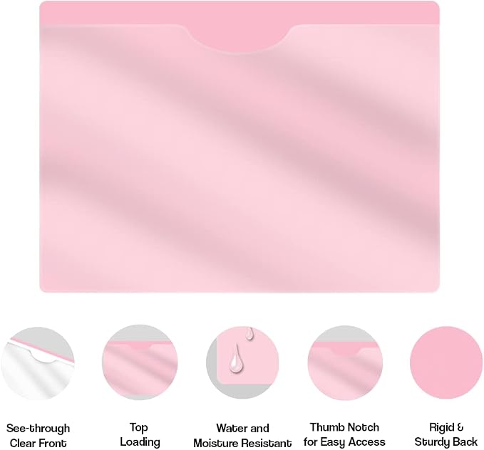 Pink Vinyl Pocket Folders, Doctor Stuff, Closed Sides, Letter Size, Clear Front Top Loading Job Jacket, Documents Holder for Office, High School and Medical Files, Pack of 25 - Image 4