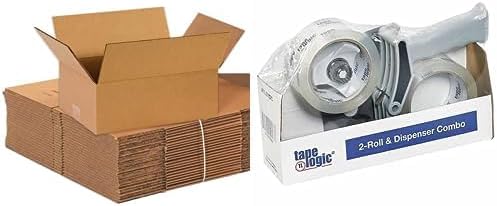 Partners Brand Moving Box Kit, Medium Boxes 14" x 10" x 6" (25 Pack) & Tape Dispenser (2 Pack), Corrugated Cardboard Box & Packing Tape for Packaging Mailing Storage & Shipping for Home or Office by Partners+Brand