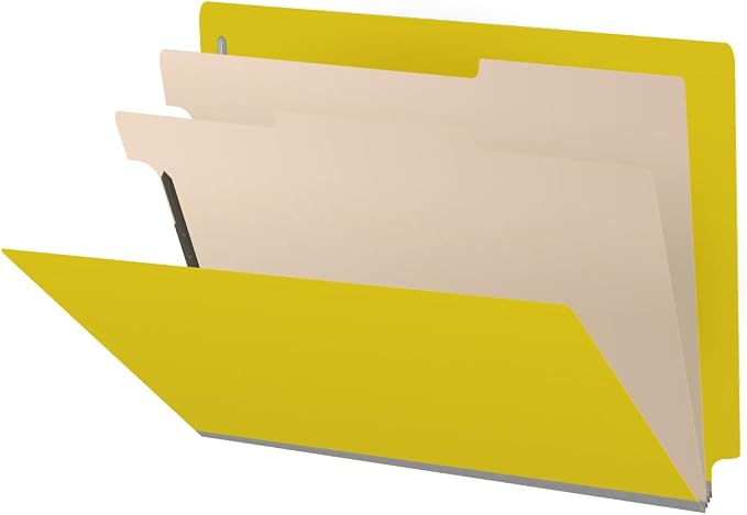 25 Pt. Pressboard Classification Folders, Full Cut End Tab, Letter Size, 2 Dividers, Yellow (Box of 10) by Ecom+Folders