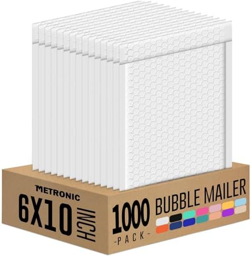 Metronic 1000 Pack Bubble Mailer 6x10 Inch White,Usable Size 6x9" Waterproof Padded Envelopes,Self-Seal Modern Bubble Mailers Cushioning for Shipping,Jewelry Makeup Supplies, Packaging Bulk by METRONIC