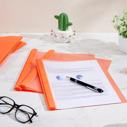 Feifeiya 48 Pack Plastic Report Covers with 3 Prongs Presentation Folders Bulk, 100 Sheet Capacity, Clear Front Report Covers for Presentation Document Paper School Office Supplies (Orange) - Image 5