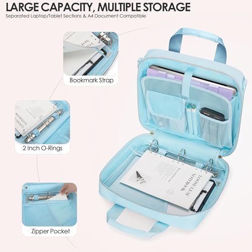 3 Ring Zipper Binder, 2 Inch Ring Binder Organizer Bag with Strap - Image 2