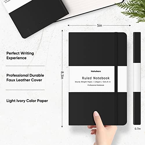 Huhuhero 20 Pack Lined Journal Notebooks, College Ruled 5"×8.25", Black - Image 3