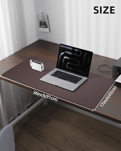 PU Leather Desk Pad Protector - 36"x17" Large Non-Slip Desk Mat, Waterproof Office Desk Blotter & Mouse Pad for Keyboard, Laptop - Home & Office (Coffee Brown) - Image 5