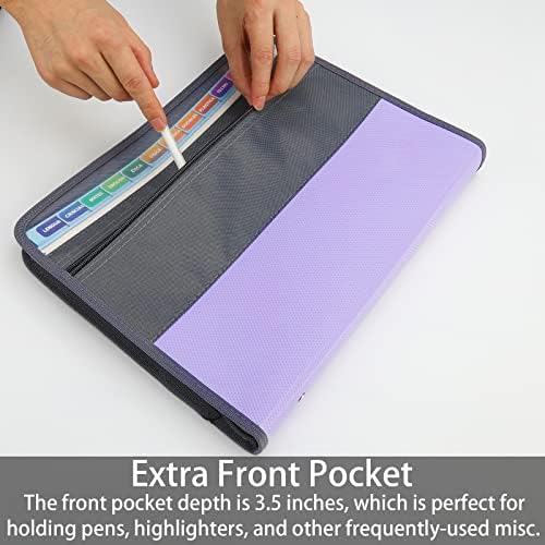 NAFY Accordian File Organizer, 13 Pockets Expanding File Folder with Zipper, A4 Letter Size Portable Accordion Expanding File Folders with Multicolor Labels for Office School Supplies (Black+Purple) - Image 4