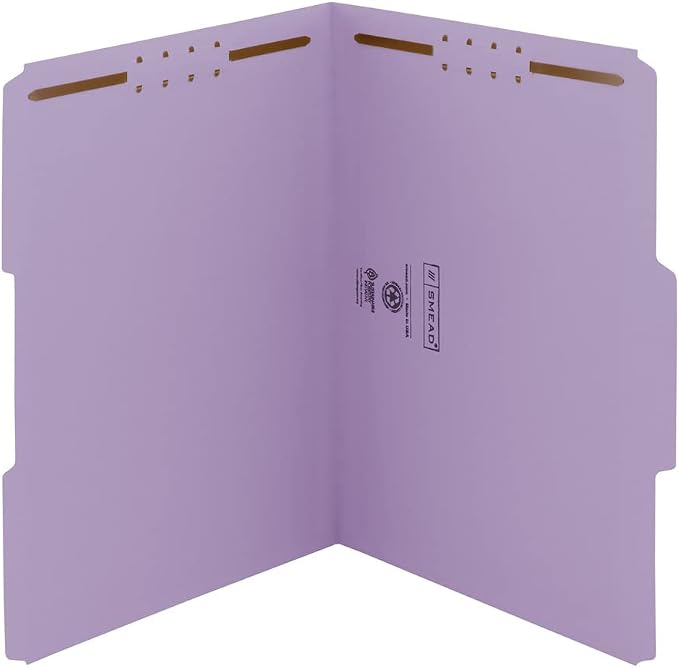 Smead Fastener File Folders, Reinforced 1/3-Cut Tabs, 2 Fasteners, Letter Size, Lavender, 50 per Box (12440) by SMEAD
