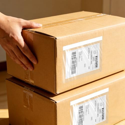 SJPACK 7.5" x 5.5" Shipping Label Sleeves, Clear Adhesive Top Loading Packing List, Label Envelopes Pouches - 100 Packs - Image 6