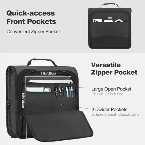 MoKo Zipper Binder with Multi-Pocket, 2-Inch 3 Ring Zipper Binder, 6 Tab Expanding File Folder 600 Sheets Capacity Multi-Pocket Zip Up Binders with Shoulder Strap and Handle for School Work, Black - Image 3