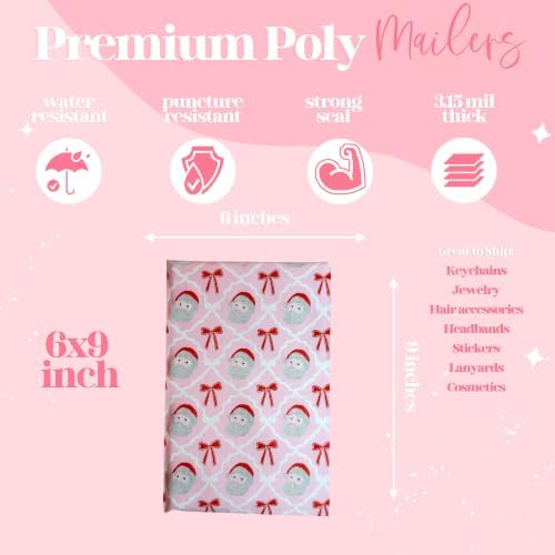 Pretty Package Store Poly Mailers 10x13, New Pink Santa, IMPERFECT - Image 3
