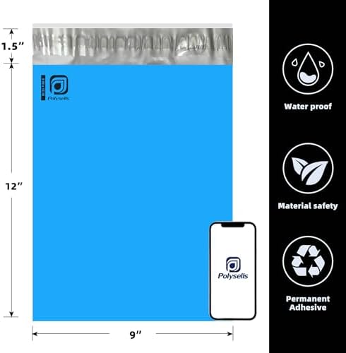 POLYSELLS 200 pcs 9x12 Inches Blue Poly Mailers Shipping Envelopes, Strong Adhesive Sealing, Waterproof, and Tear-resistant Postal Mailing Bags for Small Business, Clothes, Non-Fragile Items - Image 2