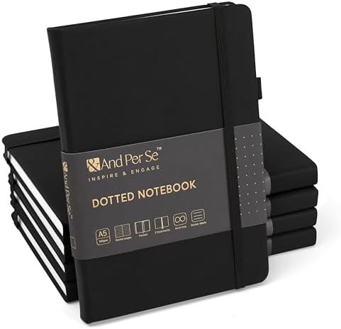 &And Per Se Dotted Journals Bulk 5-Pack, A5 Hardcover, 160 Pages 100gsm Thick Paper, Dotted Journal Supplies for Workshops, Art Classes, Creative Studio – 3 Sticker Sheets Each (Black) by AndPerSe