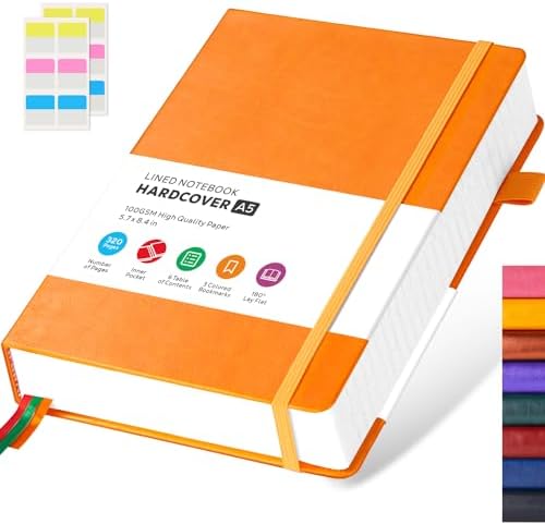 FOCUS DAY Hardcover Leather Notebooks College Ruled, 320 Pages Notebook Journals for Writing Note Taking Women & Men, A5 (5.7'' X 8.4'') Daily Notebook Journal, Orange by FOCUSDAY