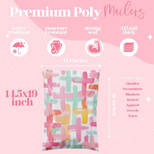 Pretty Package Store Designer Poly Mailers 14.5x19, Pastel Cross, 100 Pack - Image 3