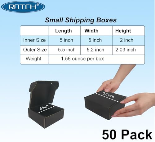 ROTCH 50 Pack 5x5x2'' Small Shipping Boxes, Cardboard Corrugated Mailers, Black (M552-E-B) - Image 2