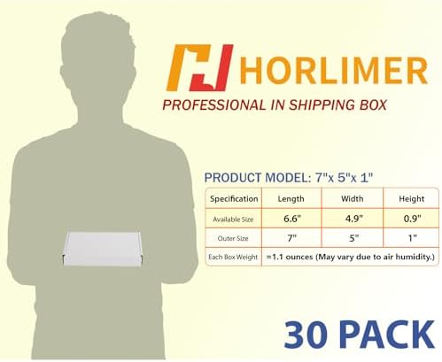 HORLIMER 7x5x1 Shipping Boxes Set of 30, White Corrugated Cardboard Mailer Box for Packing Small Business - Image 2