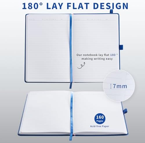 Heture Hardcover Notebooks, A5 Lined Journals Notebook for Writing 160 Pages, 8.2 x 5.5 inch, Blue Colors Classic Ruled Notebooks for College/Work/Travel (Blue, 1 Pack) - Image 4
