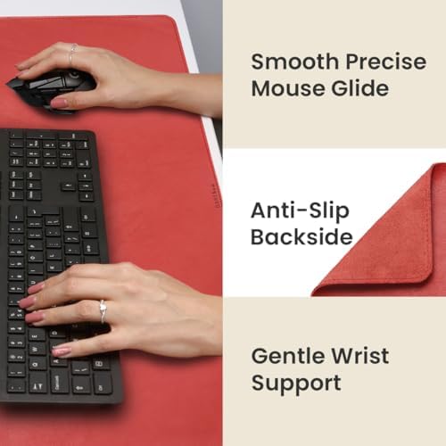 Full Grain Leather Desk Pad, Red, L (27.6 x 11.8 inch) - Image 5