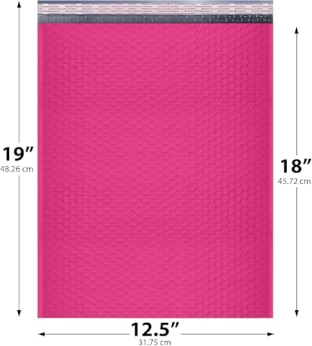 Hot Pink Bubble Mailers 12.5x19, Poly Padded Envelopes #6, 20 Pack - Image 2
