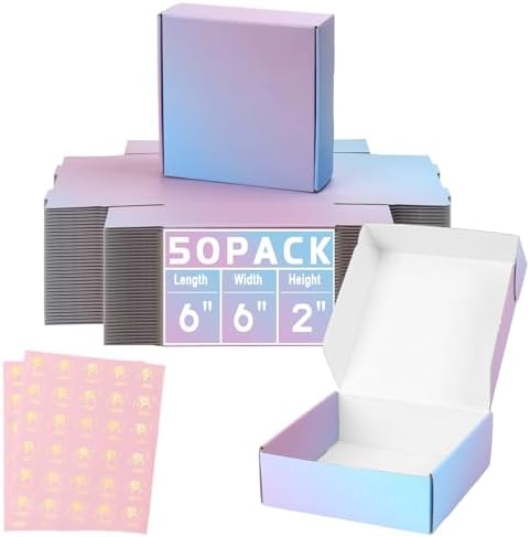 6x6x2 in Small Shipping Boxes for Packaging Small Business, 50 Pack Mailing Boxes Corrugated Cardboard Mailer Box for Wrapping Bulk Present by DERZIFUN