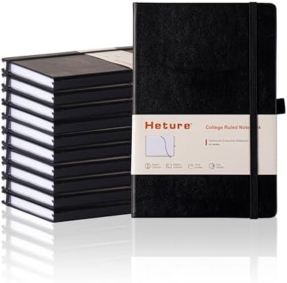 Heture Hardcover Notebooks, A5 Lined Journals Notebook for Writing 160 Pages, 8.2 x 5.5 inch, Black Colors Classic Ruled Notebooks for College/Work/Travel (Black, 10 Pack) by HetureOffice